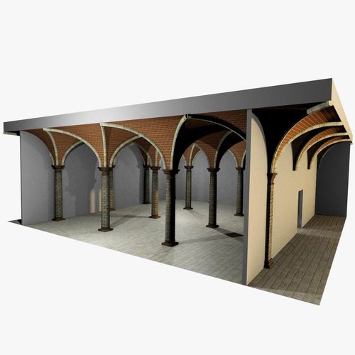 Vaulting 3-3    Romanic   750cm spaced   with thick curbs Low-poly 3D model