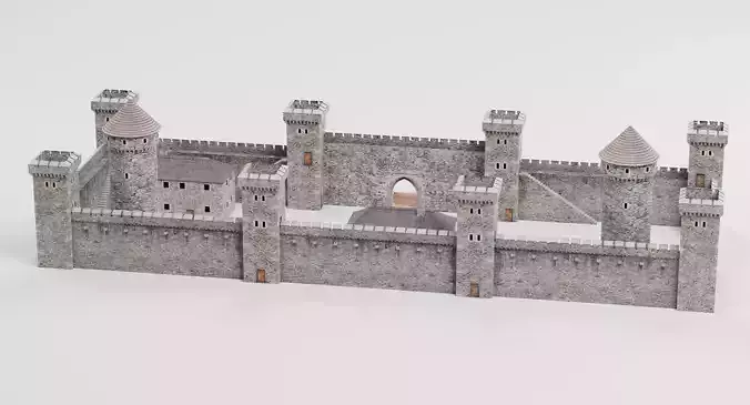 Medieval Castle V1 - Stone Fortress Architecture 3D model 7