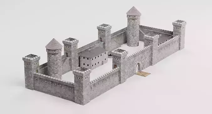 Medieval Castle V1 - Stone Fortress Architecture 3D model 6