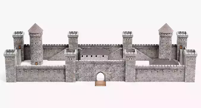 Medieval Castle V1 - Stone Fortress Architecture 3D model 2