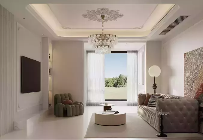 Modern French-style living room 3D model 6