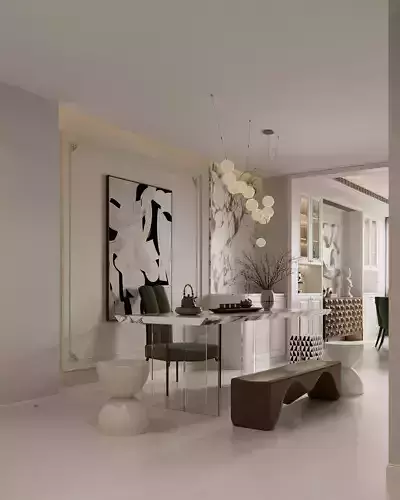 Modern French-style living room 3D model 4