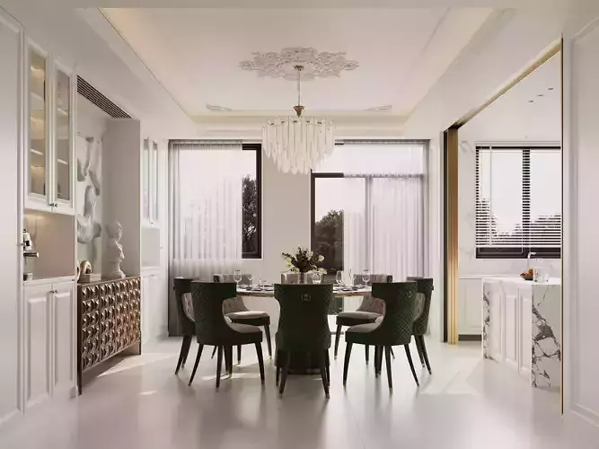 Modern French-style living room 3D model 3