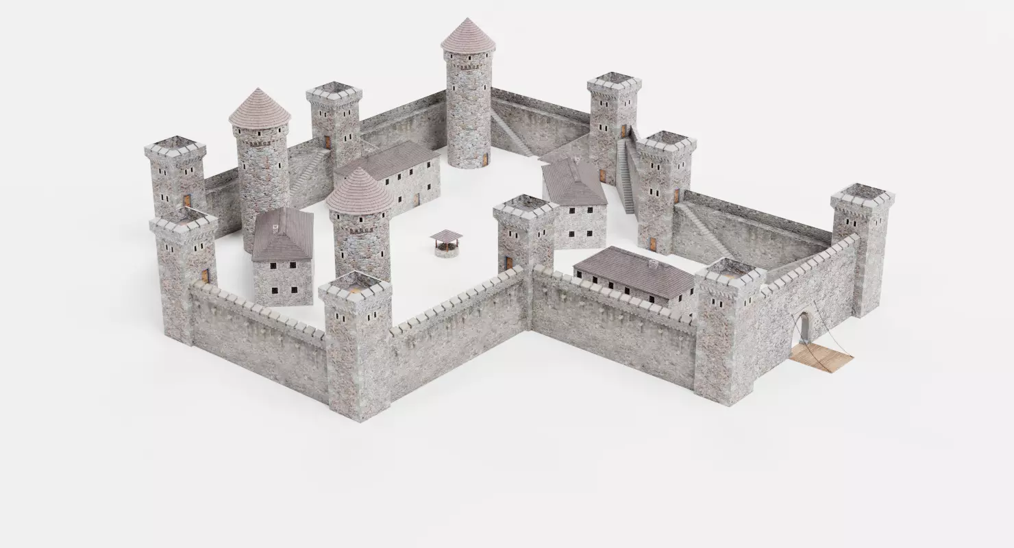 Medieval Castle V2 - Stone Fortress Architecture 3D model