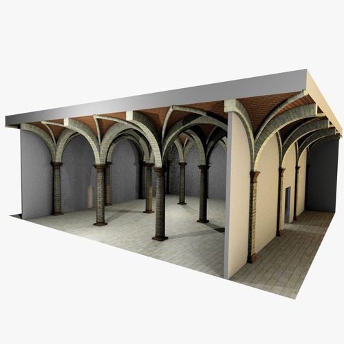 Vaulting 3-4   Romanic 750cm spaced  thin arches and thick curbs Low-poly 3D model