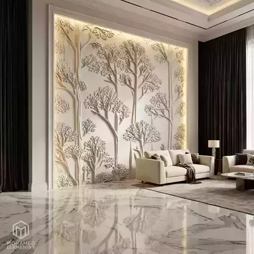 modern tree panel wall decor set relief stl mural CNC 292 3D model