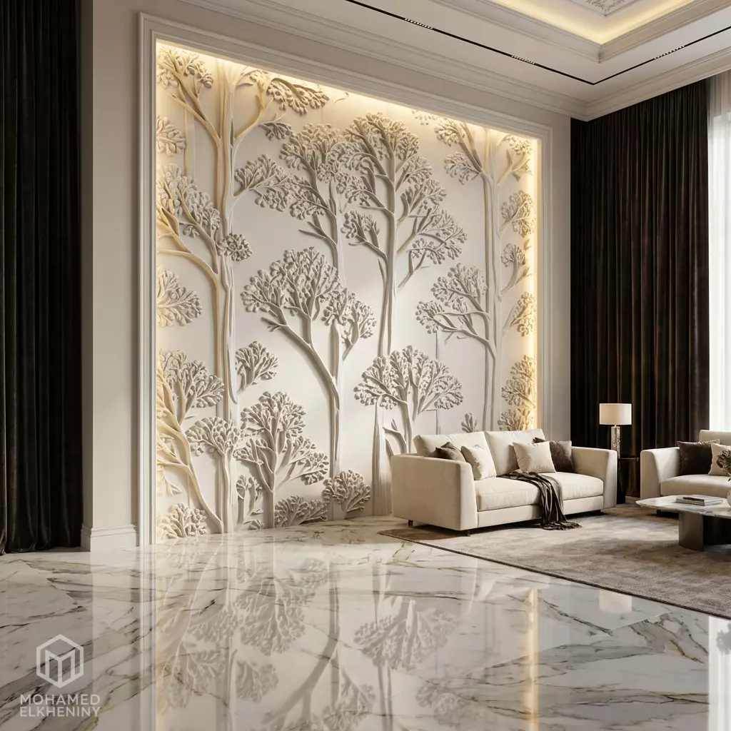 modern tree panel wall decor set relief stl mural CNC 292 3D model