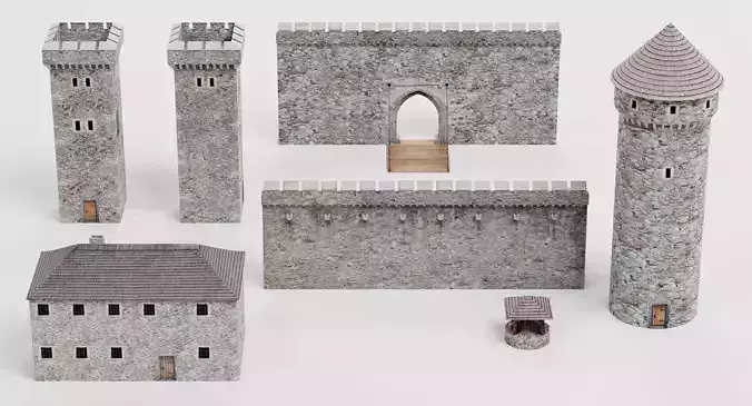 Medieval Set - Modular Castle Building 3D model 2