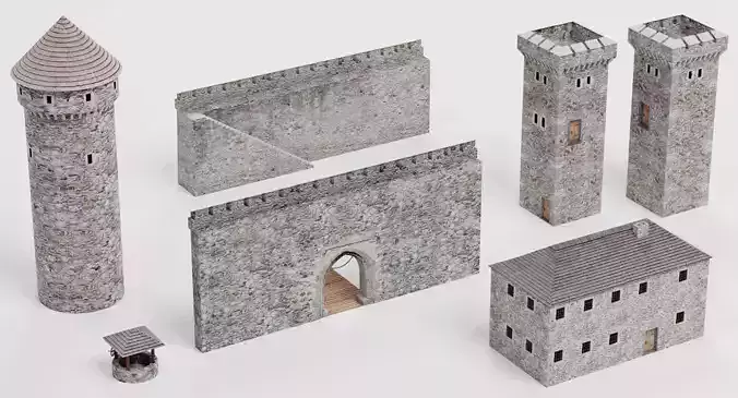 Medieval Set - Modular Castle Building 3D model 3
