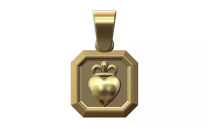 Crown heart square emerald shaped pendant charm with bail