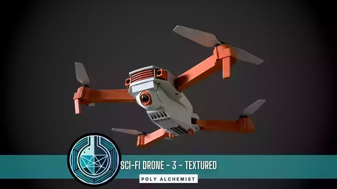 Low Poly Sci-Fi Drone - 3 - Textured Low-poly 3D model