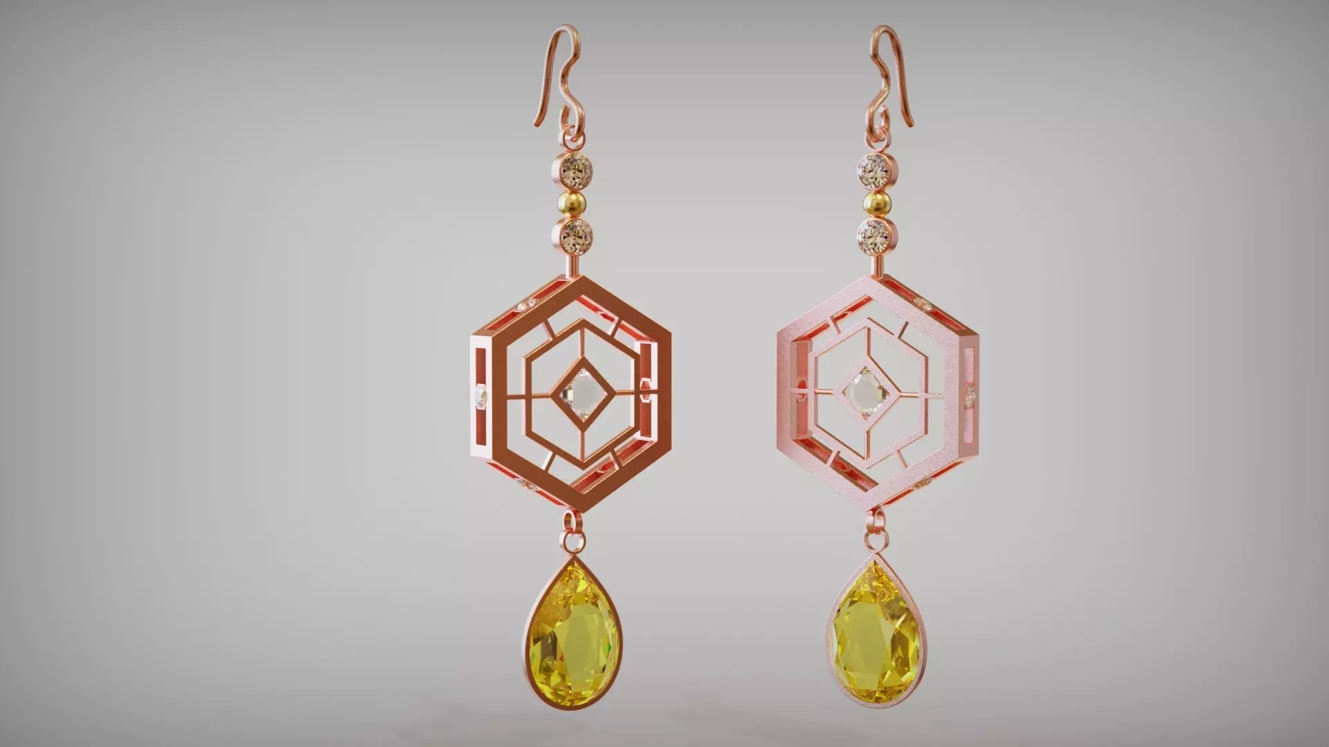 Diamond pear earrings pink rose gold fashion decor woman 3D print model