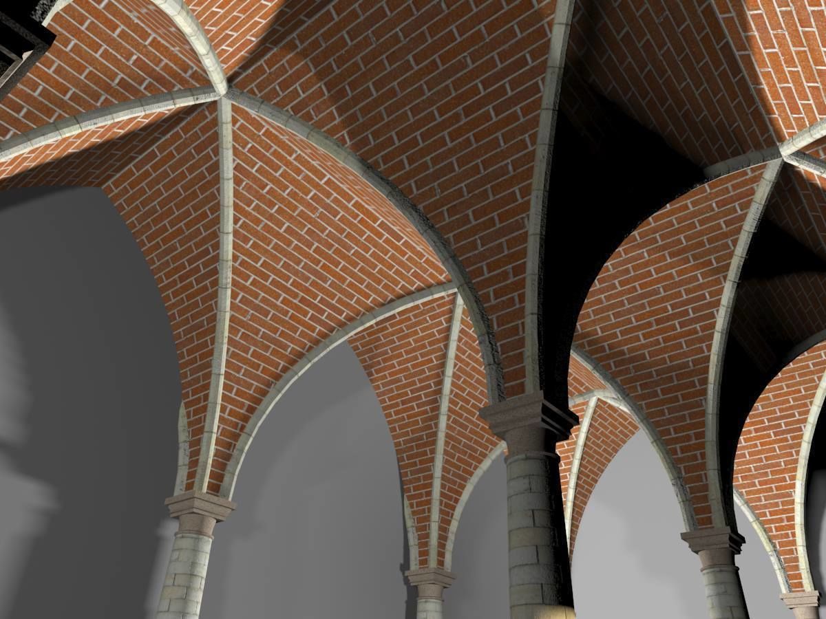 Vaulting 4-3 Renaissance 750cm spaced with thick curbs Low-poly 3D model_8