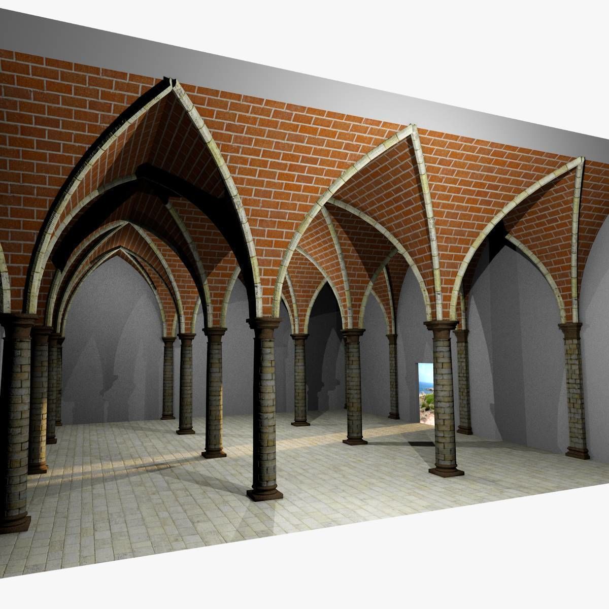 Vaulting 4-3 Renaissance 750cm spaced with thick curbs Low-poly 3D model_1