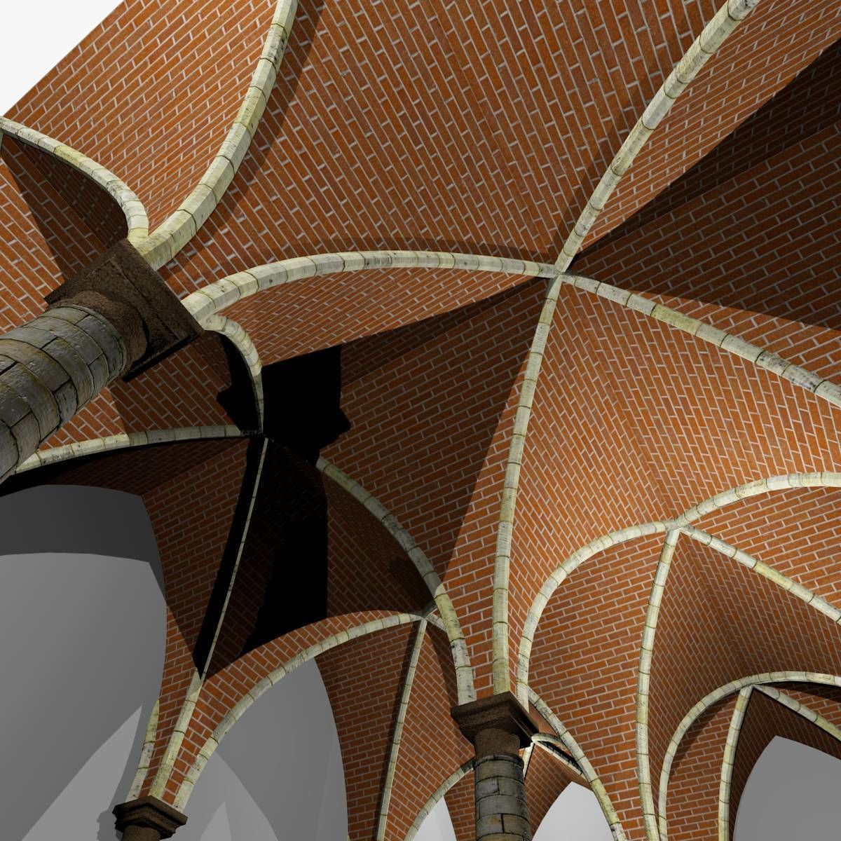 Vaulting 4-3 Renaissance 750cm spaced with thick curbs Low-poly 3D model_2