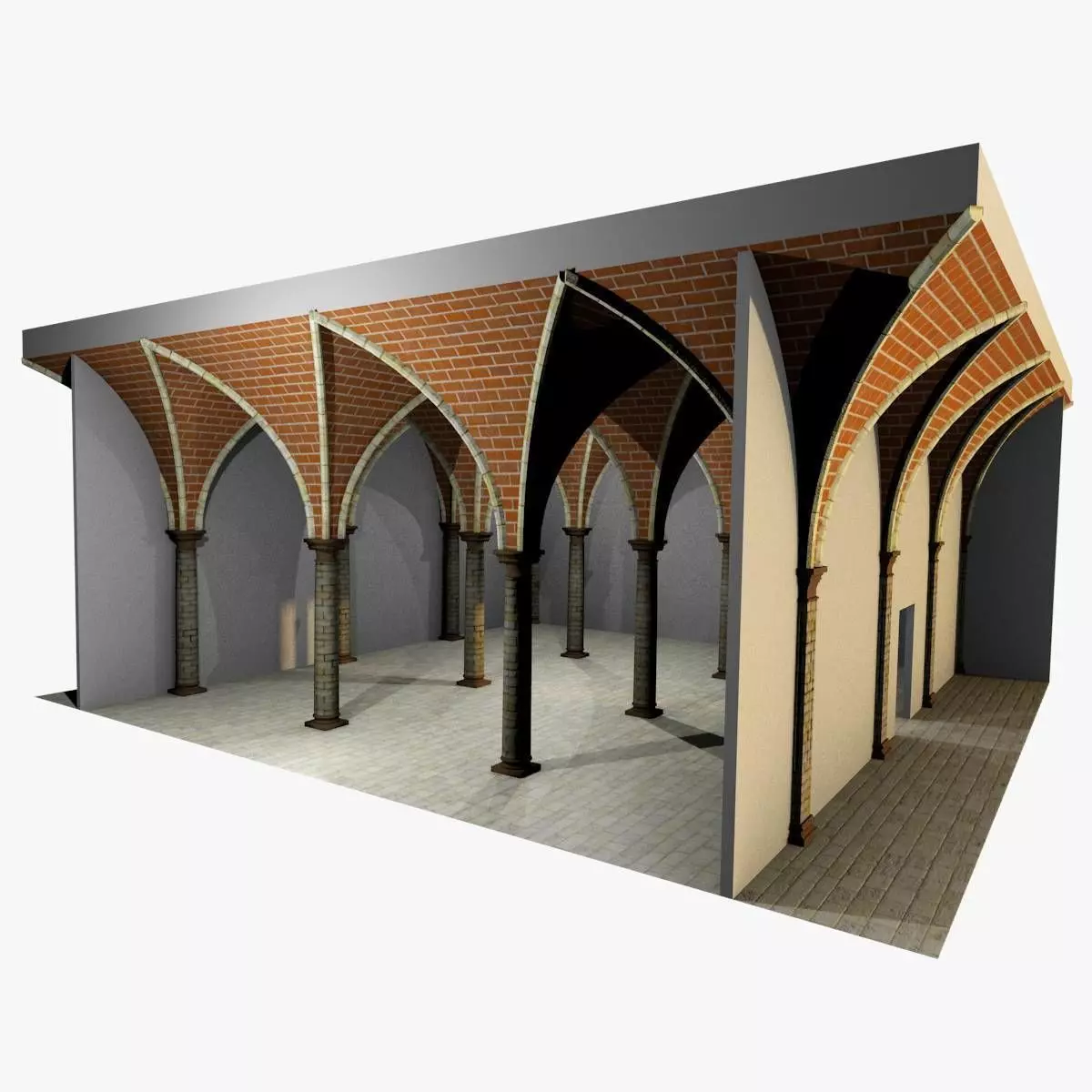 Vaulting 4-3 Renaissance 750cm spaced with thick curbs Low-poly 3D model_0
