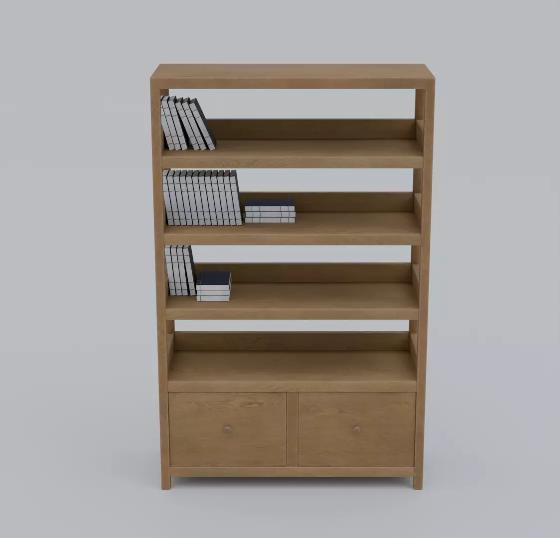 Wooden Bookcase with Drawers Low-poly 3D model