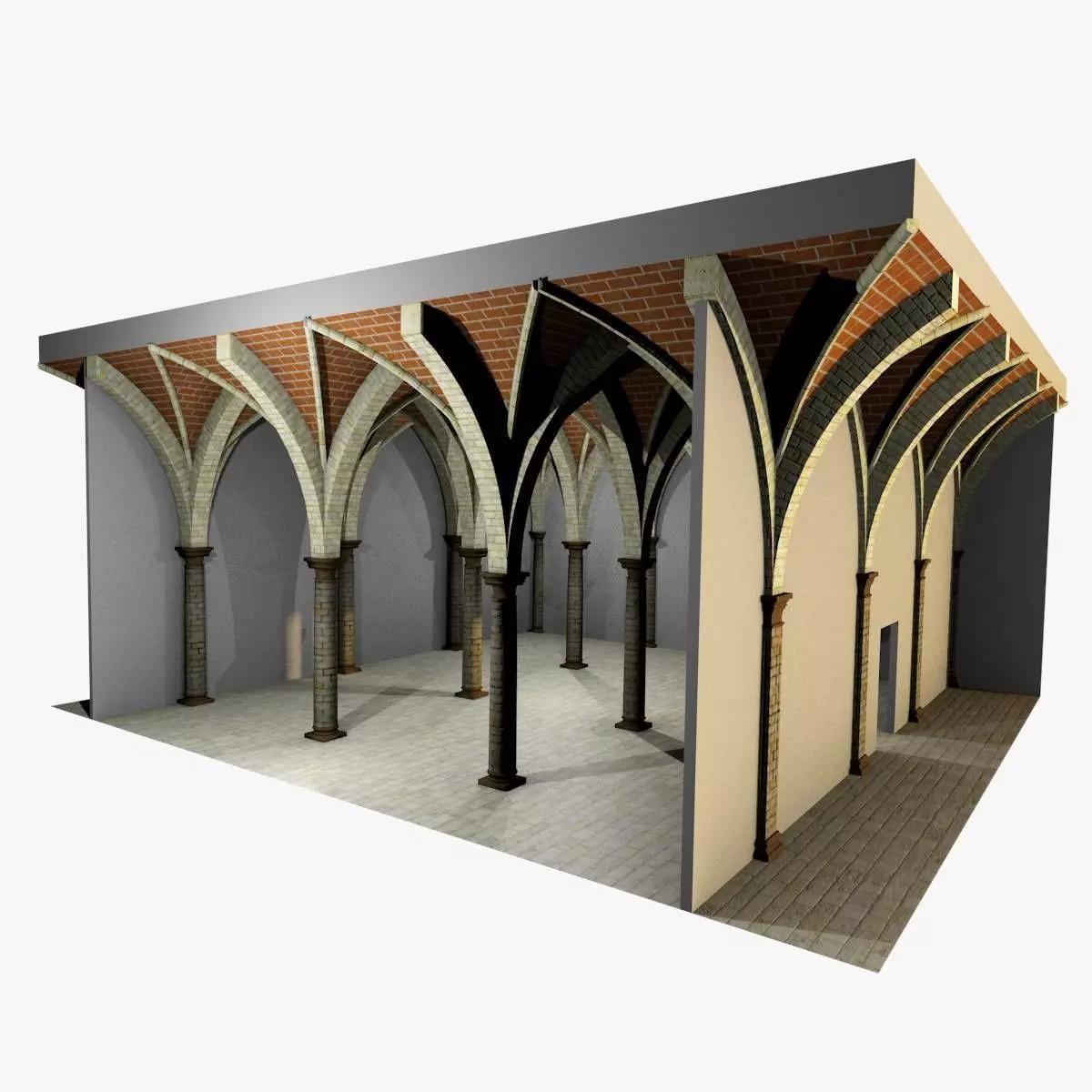 Vaulting 4-4 Renaissance 750cm spcd thin arches and thick curbs Low-poly 3D model_0