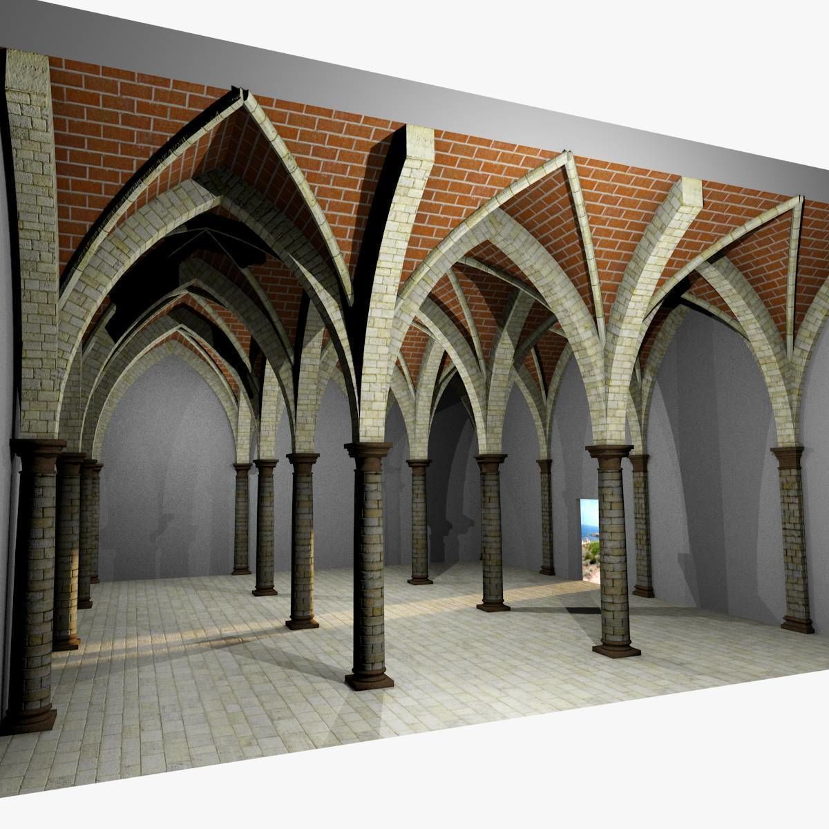 Vaulting 4-4 Renaissance 750cm spcd thin arches and thick curbs Low-poly 3D model_1