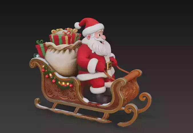 Santa Claus on Sleigh - Christmas Holiday 3D Model