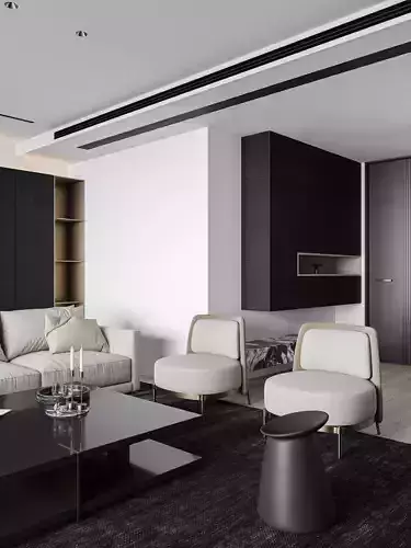 Modern minimalist living room 3D model 6