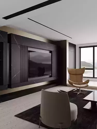 Modern minimalist living room 3D model 5