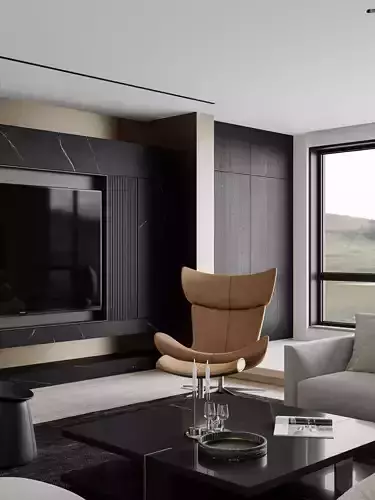 Modern minimalist living room 3D model 4