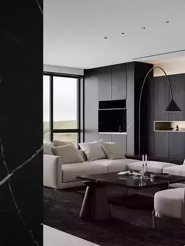 Modern minimalist living room 3D model 3