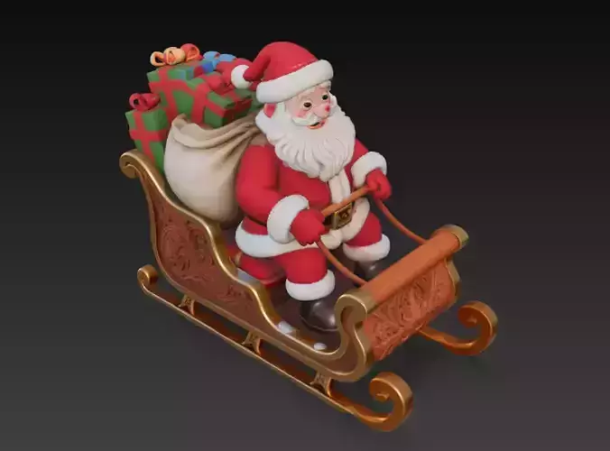 Santa Claus Sleigh with Gifts - Holiday Christmas 3D Model