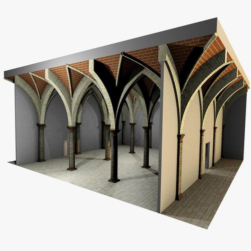 Vaulting 4-5 Renaissance 750cm spcd thick arches and thick curbs Low-poly 3D model
