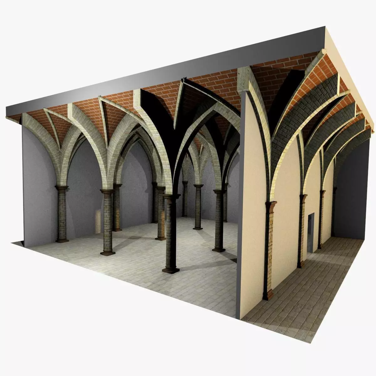 Vaulting 4-5 Renaissance 750cm spcd thick arches and thick curbs Low-poly 3D model_0