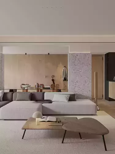 Log-style living room 3D model 4