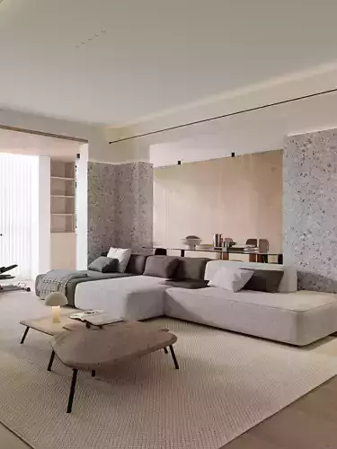 Log-style living room 3D model 2