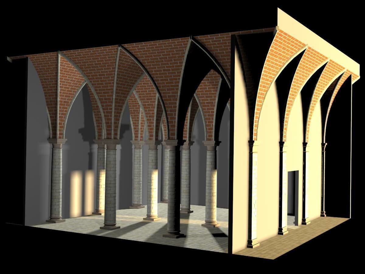 Vaulting 5-1 Gothic 500cm spaced with thick curbs Low-poly 3D model_6