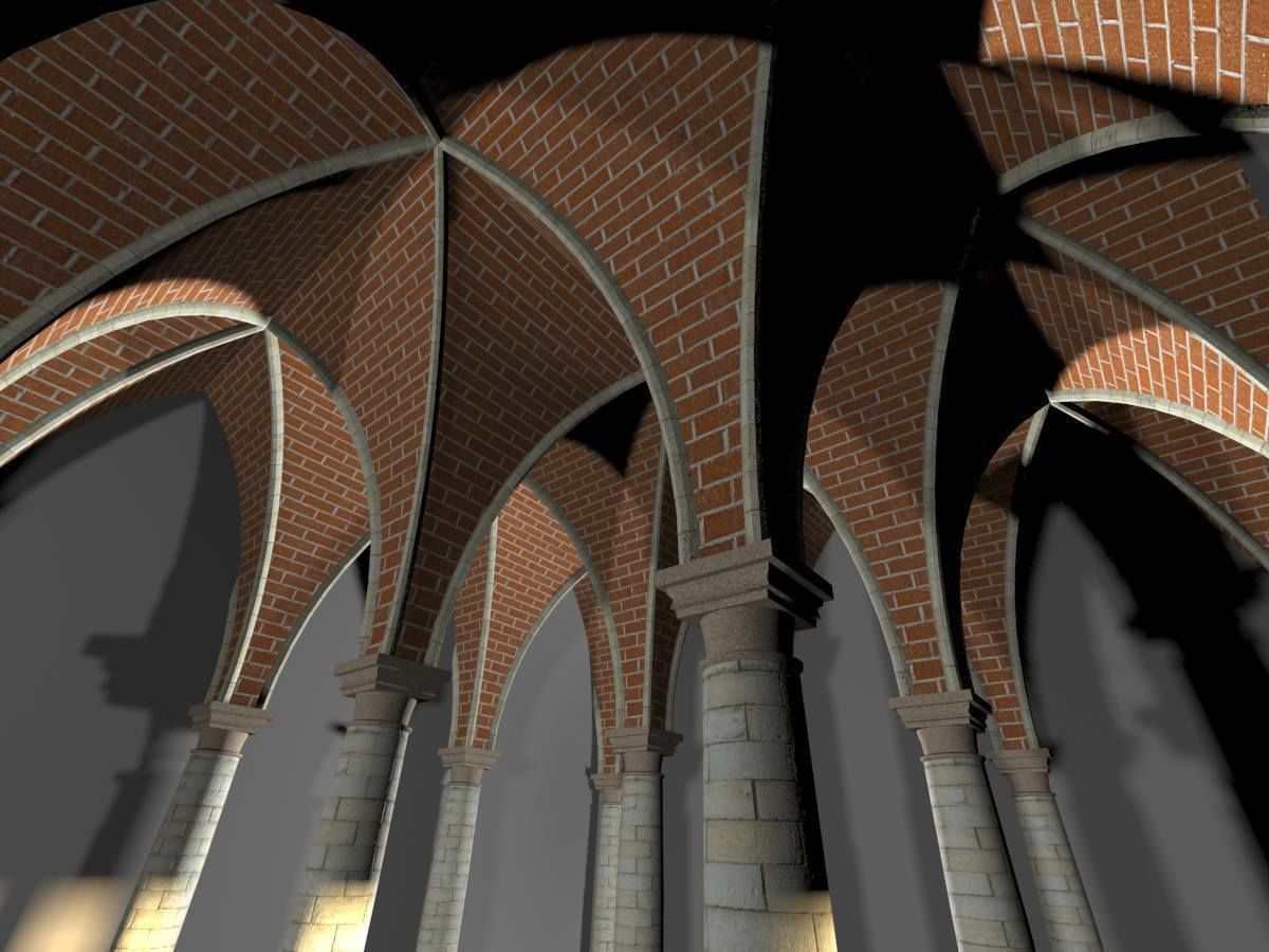 Vaulting 5-1 Gothic 500cm spaced with thick curbs Low-poly 3D model_8
