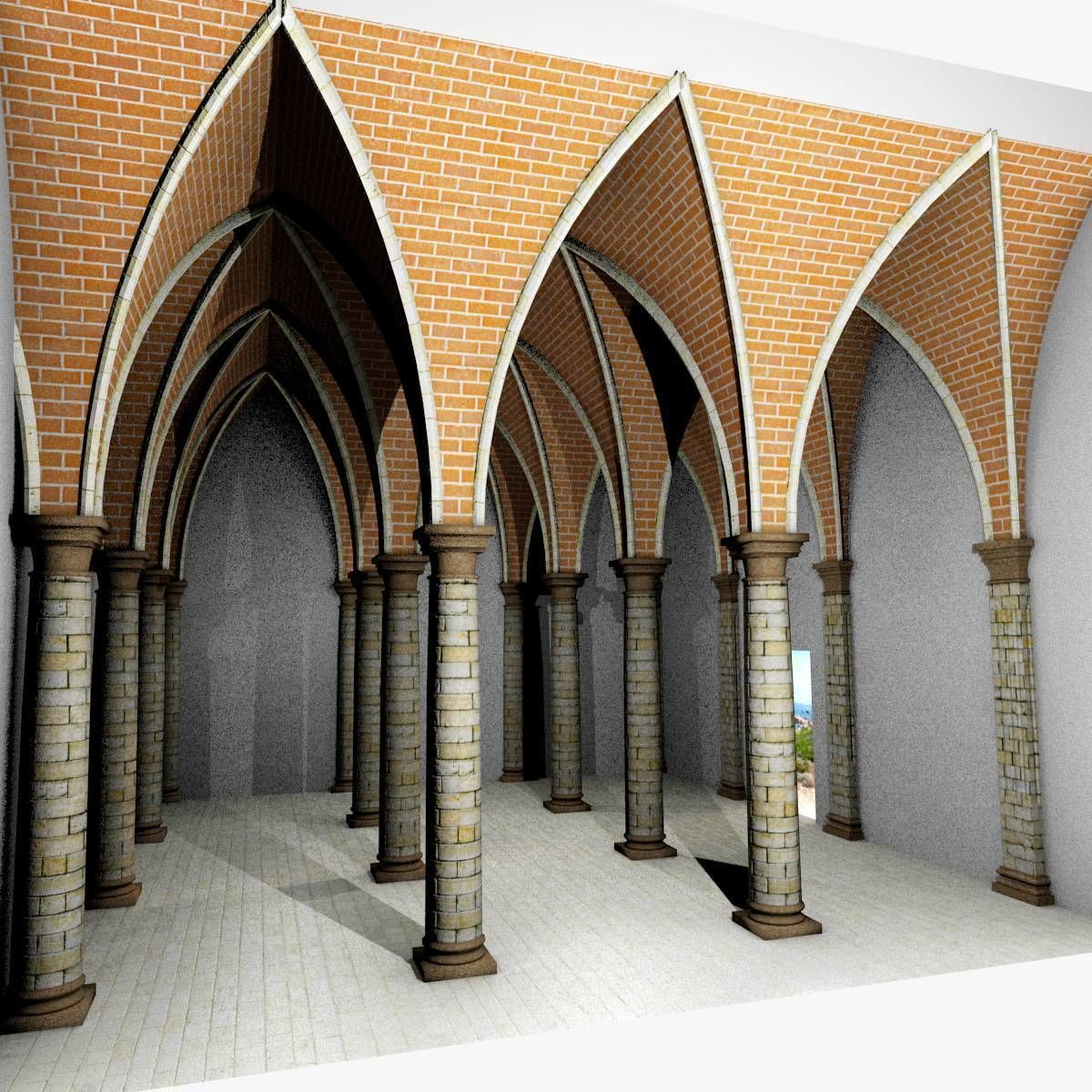 Vaulting 5-1 Gothic 500cm spaced with thick curbs Low-poly 3D model_1