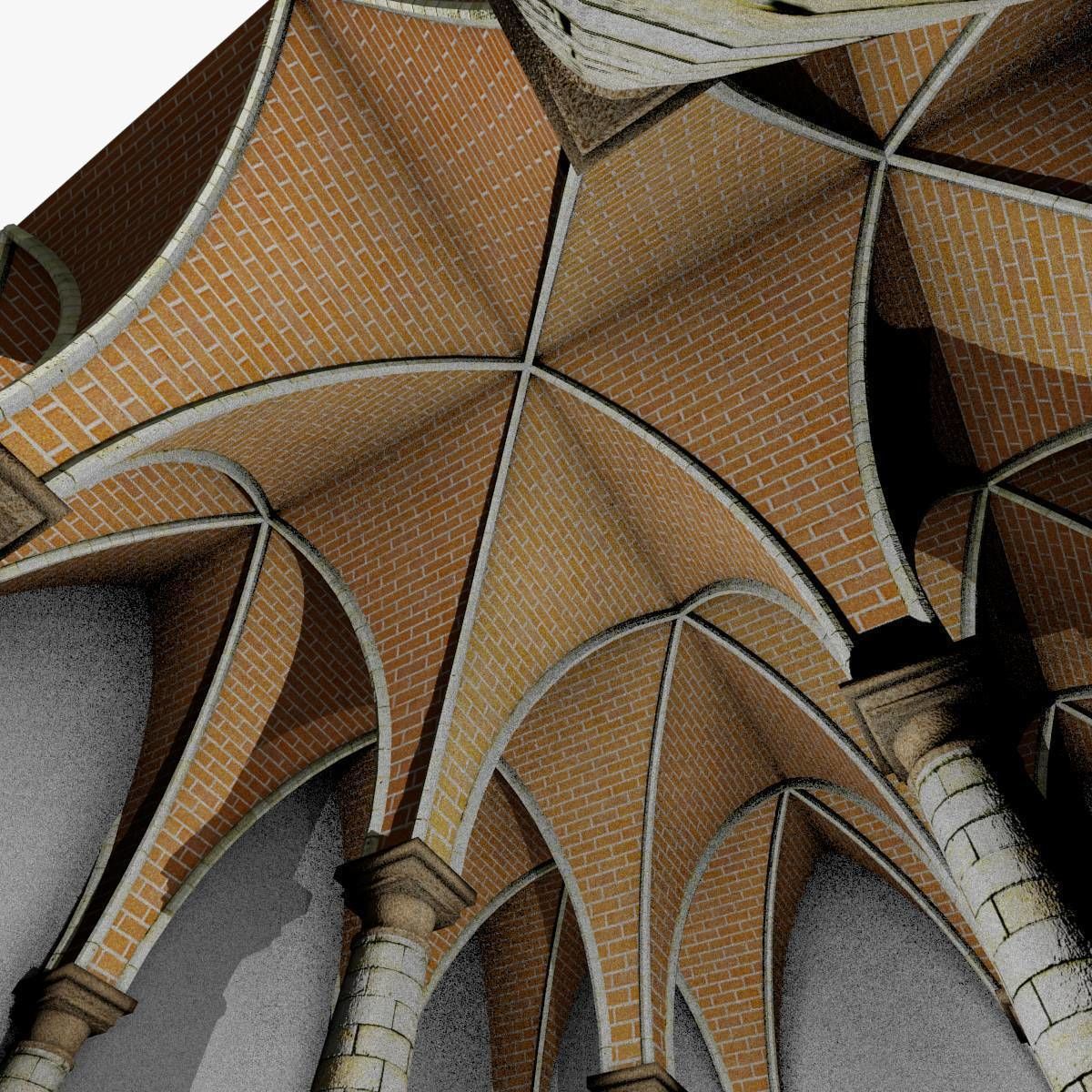 Vaulting 5-1 Gothic 500cm spaced with thick curbs Low-poly 3D model_2
