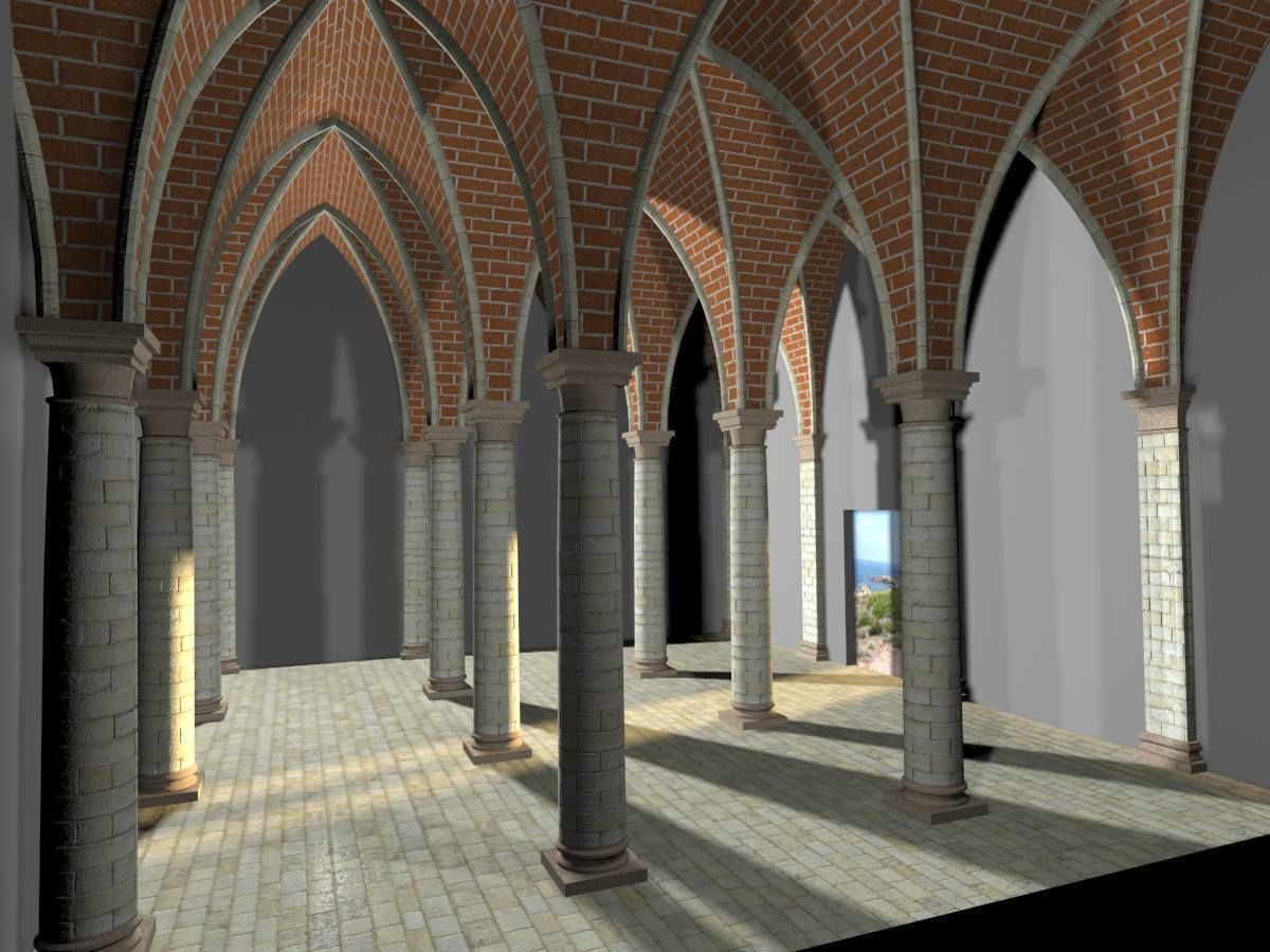 Vaulting 5-1 Gothic 500cm spaced with thick curbs Low-poly 3D model_7