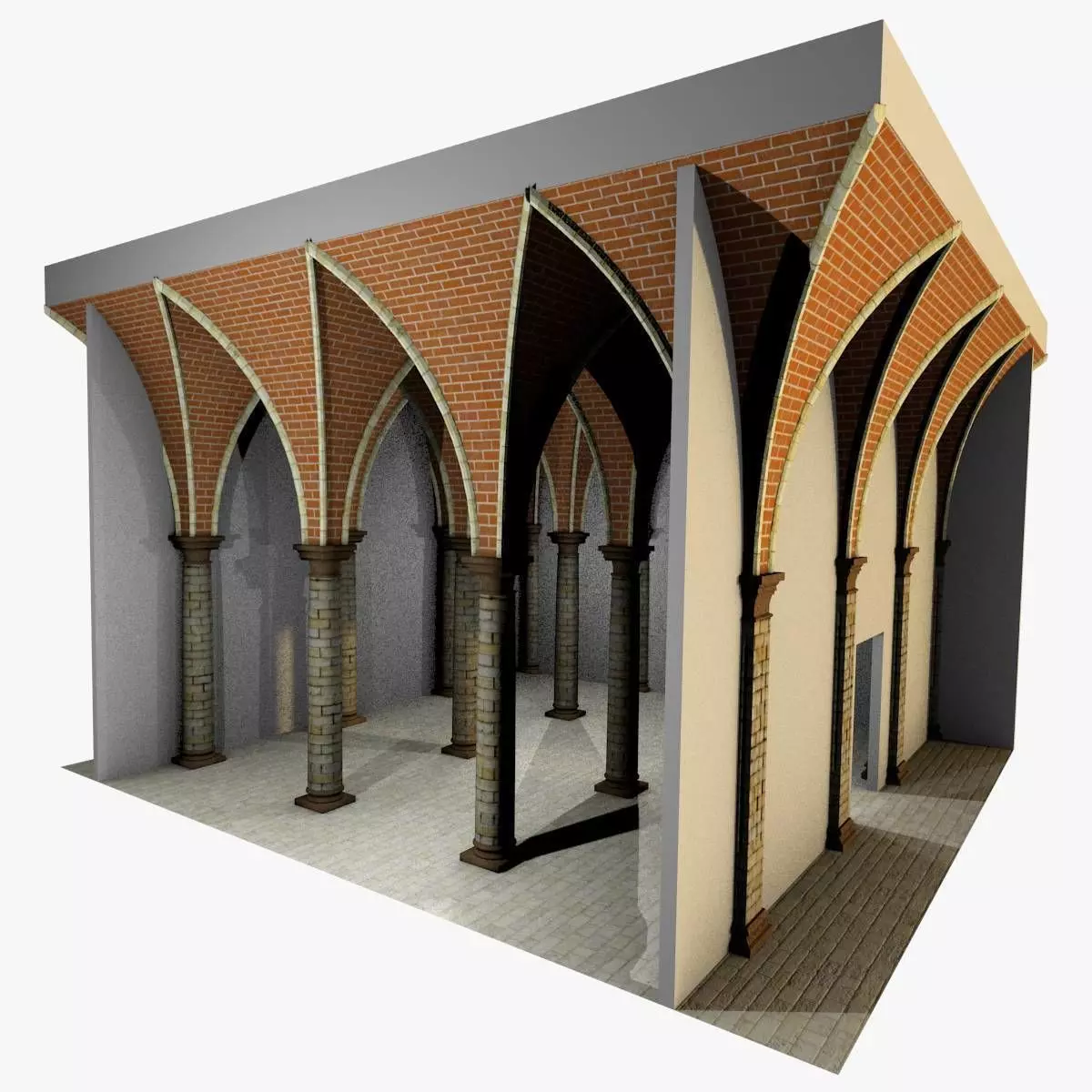 Vaulting 5-1 Gothic 500cm spaced with thick curbs Low-poly 3D model_0