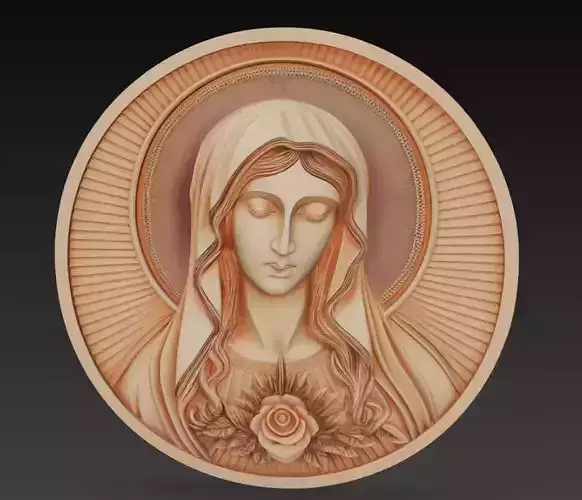 Virgin Mary with Rose - Sacred Relief Art 3D Model