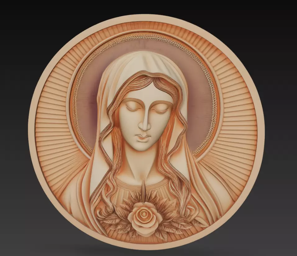Virgin Mary with Rose - Sacred Relief Art 3D Model 3D print model