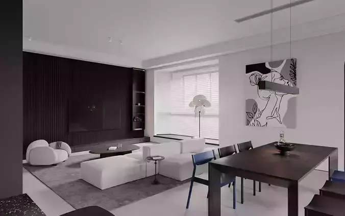 Modern style living room 3D model 3