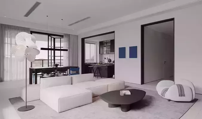 Modern style living room 3D model 6