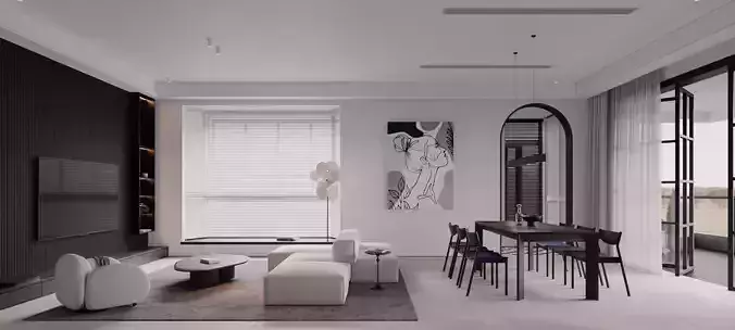 Modern style living room 3D model 2