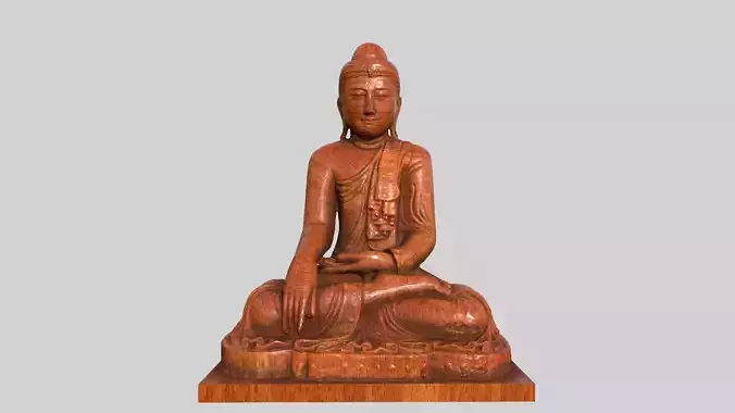 buddha wooden sculpture statue hi poly