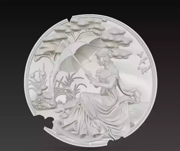 Lady with Umbrella Relief - Romantic Decorative 3D Model