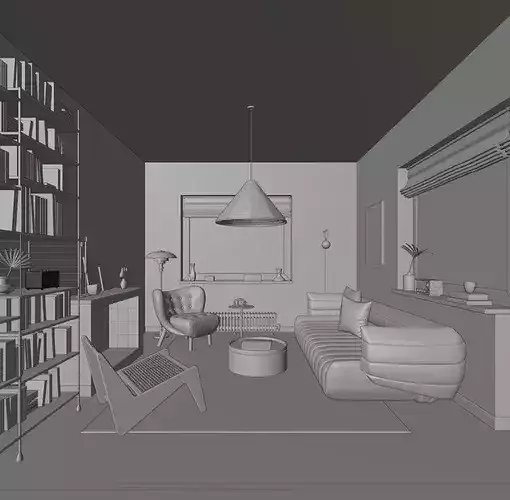Modern style living room 3D model 7