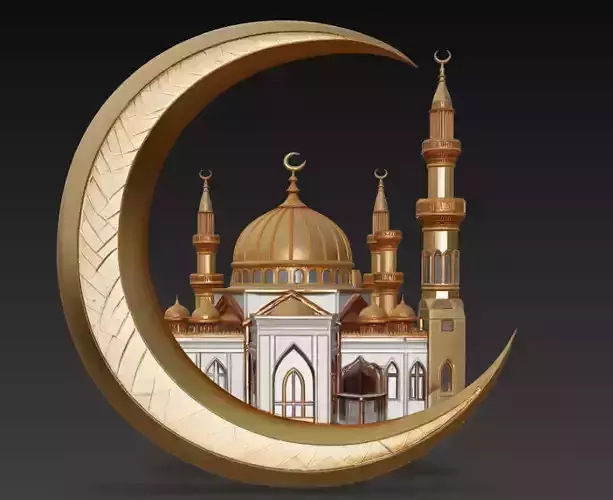 Golden Crescent Mosque - Islamic Architecture 3D Model