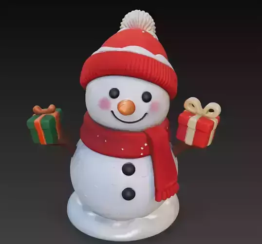 Snowman with Double Gifts - Festive Christmas Sculpture 3D Model