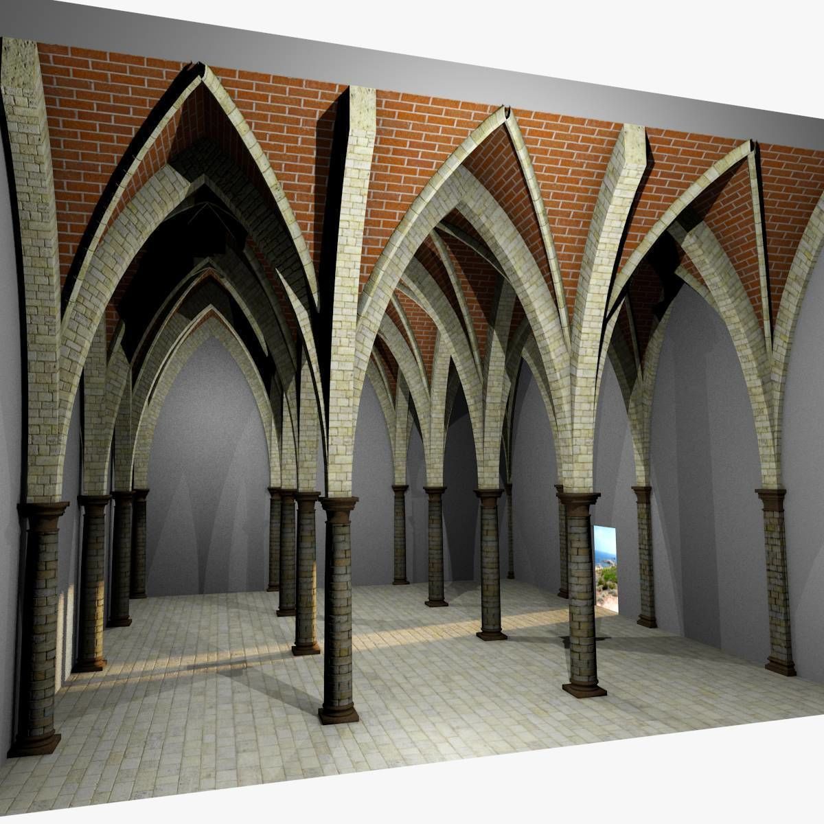 Vaulting 5-4 Gothic 750m spcd with thin arches and thick curbs Low-poly 3D model_1